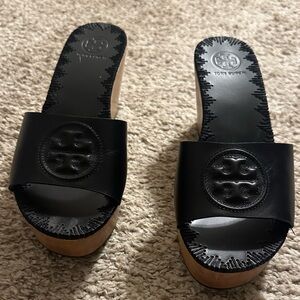 Tory Burch Patty leather platforms wedge slides